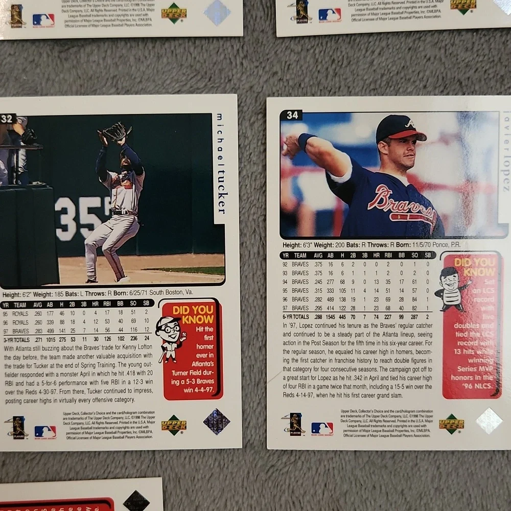 Vintage 1998 Upper Deck Atlanta Braves Baseball Cards